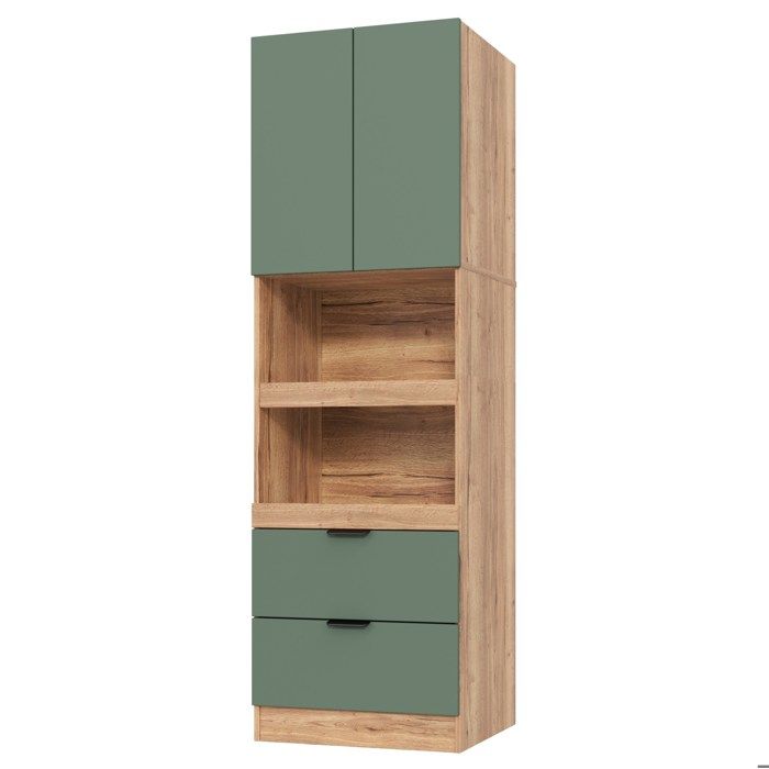 Colonne de Cuisine avec 2 Portes 2 Tiroirs Étagères Coulissantes Fixation Murale MDF 59 5×45×200 cm Vert
