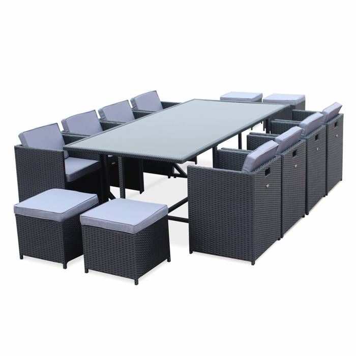 Salon De Jardin Vasto Noir Table En Resine Tressee 8 A 12 Places