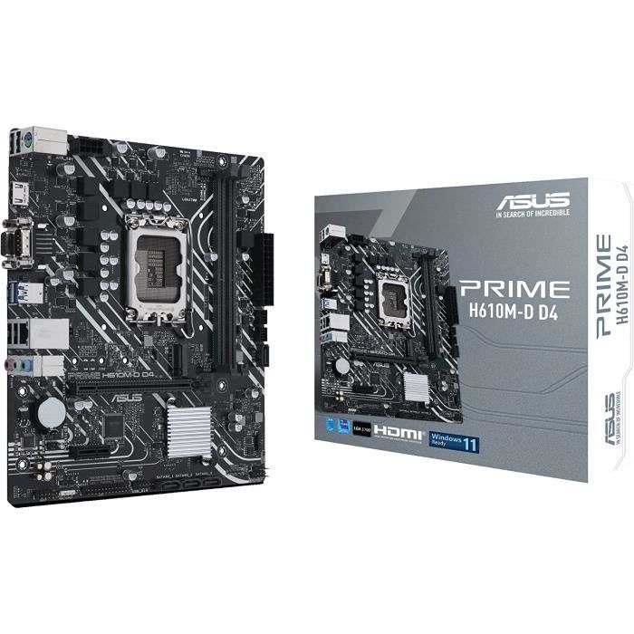 ASUS PRIME H610M-D D4 Carte mere Intel H610 LGA 1700 mic-ATX (DDR4, PCIe 4.0, M.2, Realtek 1 Gb Ethernet, HDMI, D-Sub, USB 3