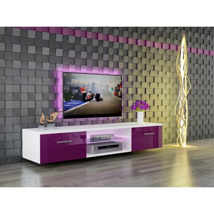 meuble led suspendu tv giuliano blanc mat et portes aubergine laque 160 cm achat vente meuble tv meuble led suspendu tv giuliano blanc mat et portes aubergine laque 160 cm cdiscount
