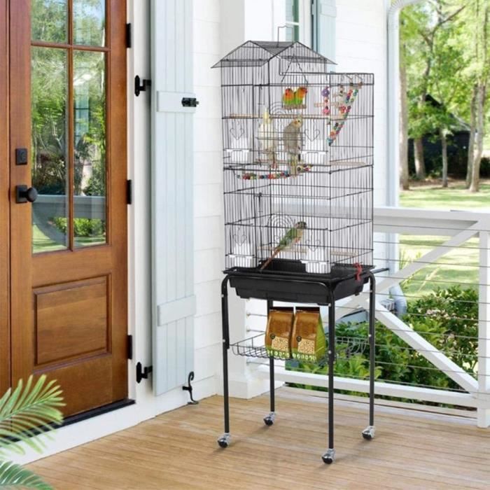 Cage Oiseaux Volière Perruche pour Perroquet, Calopsitte élégante , Canaries 46 x 36 x 159 cm Métal Noir
