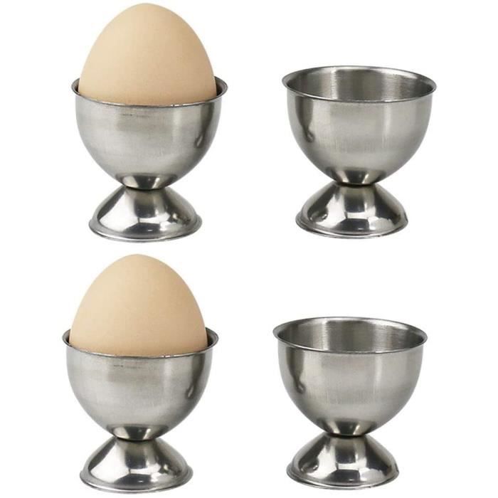 Gobesty Porte-œufs en acier inoxydable coquetier empilable poli ensemble de coquetiers en acier inoxydable support dœufs pour coquetiers Support pour porte-œufs à la coque 4 pièces 