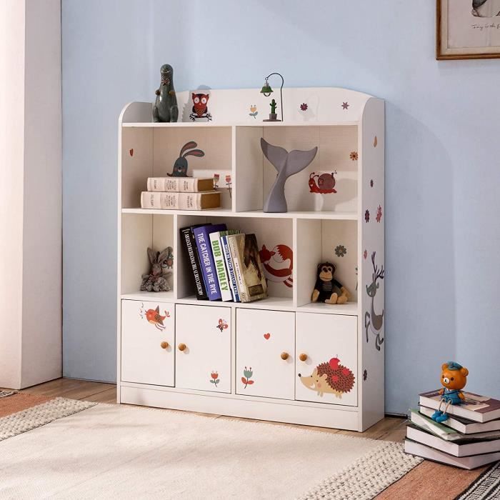 Organisateur Jouets Enfants GOPLUS - Meuble Rangement 4 Armoires + Bacs + Tableau Blanc Magnétique