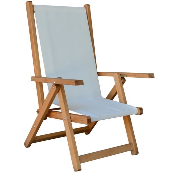 chaise de plage pour enfant - bois et toile blanche