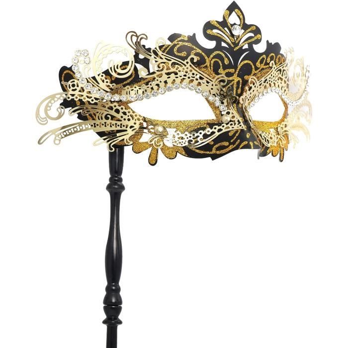Thmyo Masque Vénitien Métal Découpé Laser Avec Bâton - Masque Carnaval Strass Pour Femme Halloween Mardi Gras