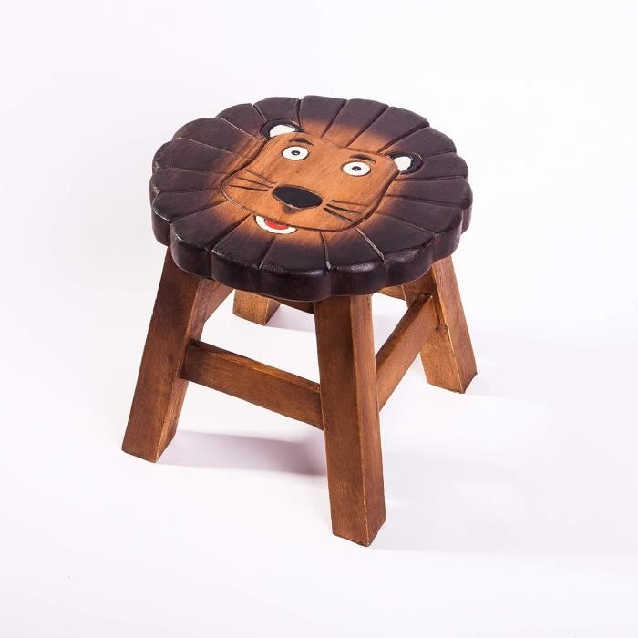 Tabouret Enfant Tête De Girafe - Bois Massif Sculpté Main - Thai Int’l Handicraft - Occasion