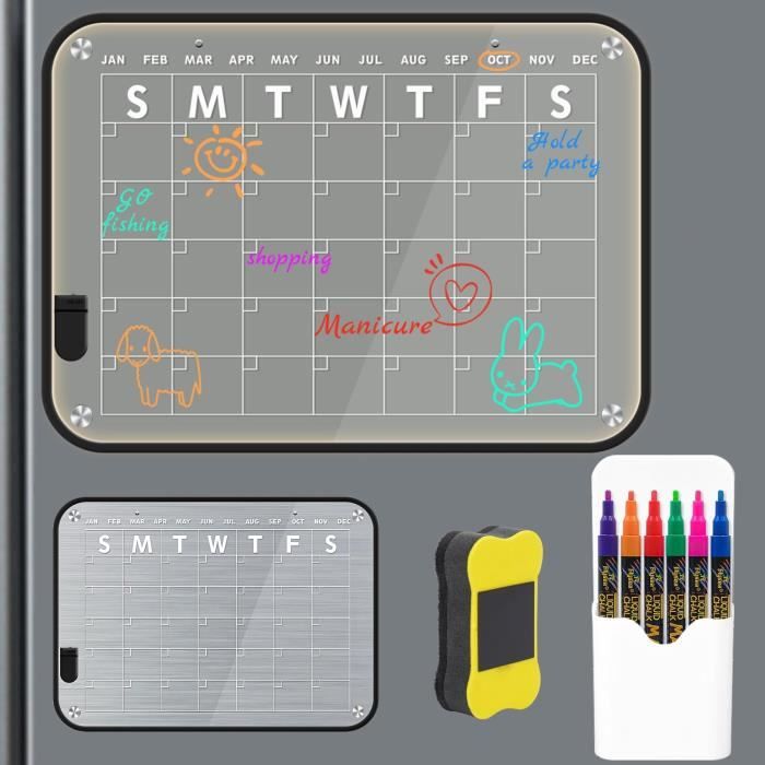 Calendrier Magnétique Acrylique Pour Réfrigérateur 40x30cm - Transparent Effaçable Avec Stylos