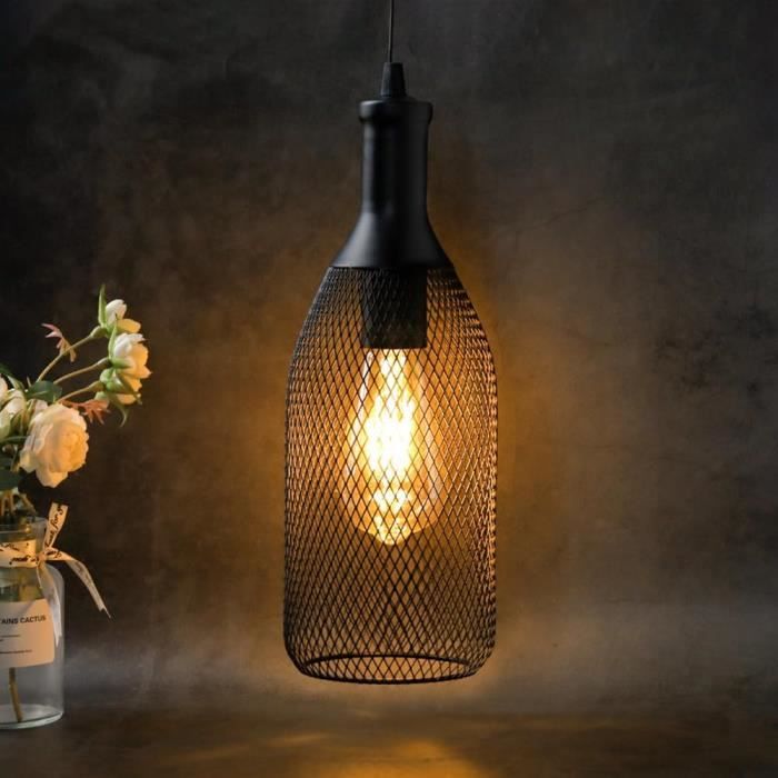 Lanterne Lampe Suspension Industrielle Cage ampoule LED à Pile