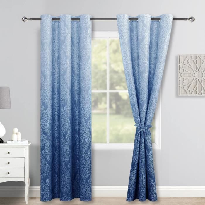 Lot De 2 Rideaux Occultants Marine Et Or 140x260cm - Rideaux Rayés Luxe Pour Chambre Et Salon