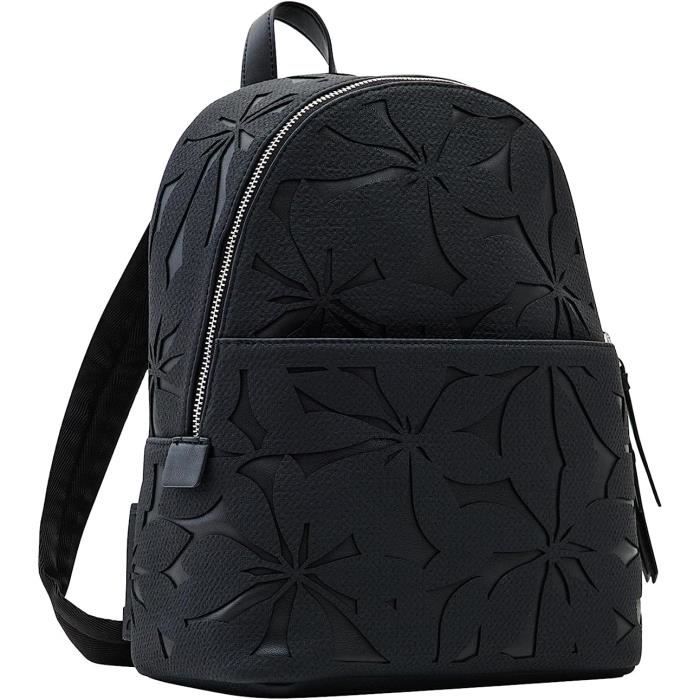 NICOLE & DORIS Sac à Dos Femme Petit Fleur - Mini Sac à Dos PU Cuir Antivol Mignon Avec Rabat Noir