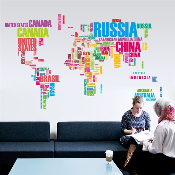 200 * 562mm Stickers carte du monde 3d amovible en acrylique mur