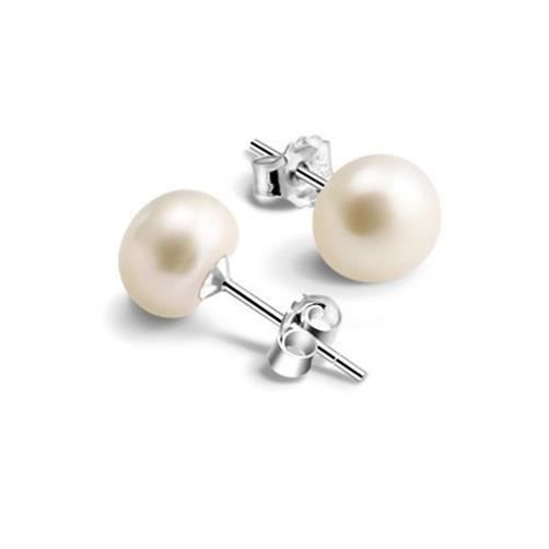 Boucles D'oreilles Perle Argent 925 - Perle Blanche Et Zirconium, Tailles 6/8/10 Mm, Hypoallergéniques, Pour Lobe, Cartilage, Tragus