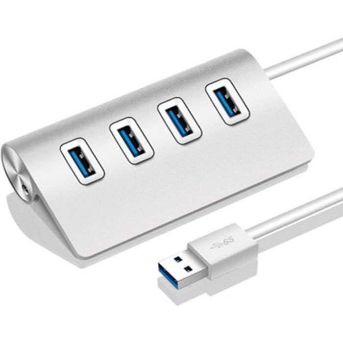Hub Metal 4 ports USB 2.0 pour PC LENOVO Multi-prises Adaptateur Rallonge (ARGENT)