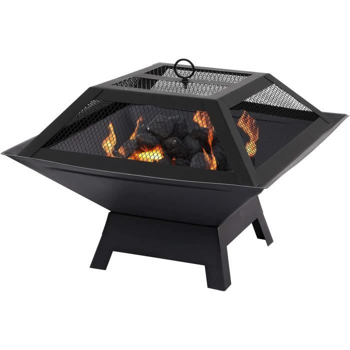Brasero Jardin Avec Plancha Et Grille BBQ - Foyer à Bois Portable Et Robuste (Ø 75 Cm)