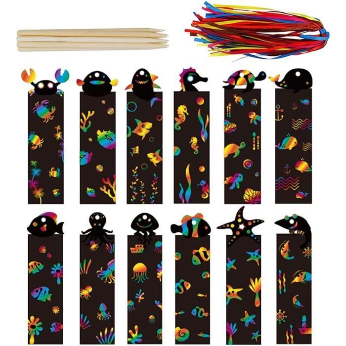 48 Pièces Cartes à Gratter Sirène Thème Océan - Kit Loisirs Créatifs Enfants Et Adultes