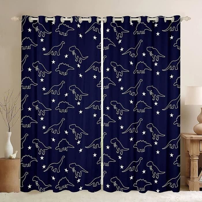 Rideaux Occultants Enfants Motif Dinosaures – Lot De 2, 117 X 183 Cm, Avec Oeillets