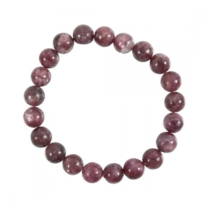 Bracelet en Lépidolite naturelle - Madagascar - Boules 8mm - Mauve et Violet