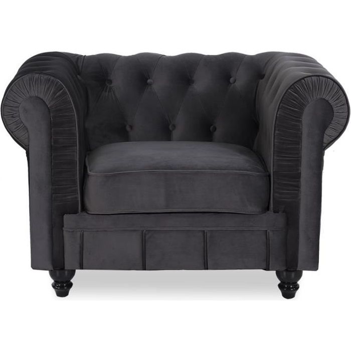 Fauteuil Chesterfield velours Altesse Noir Fauteuil Chesterfield velours Altesse Noir