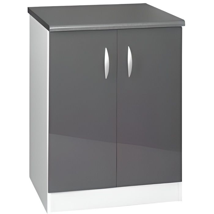 Meuble cuisine bas 60 cm 2 portes OXANE gris - Cdiscount Maison