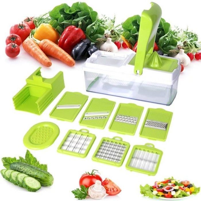 Mandoline 16-en-1 Multifonction - Coupe-Légumes Professionnelle Avec Lames Interchangeables, Râpe Et Accessoires Sécurité