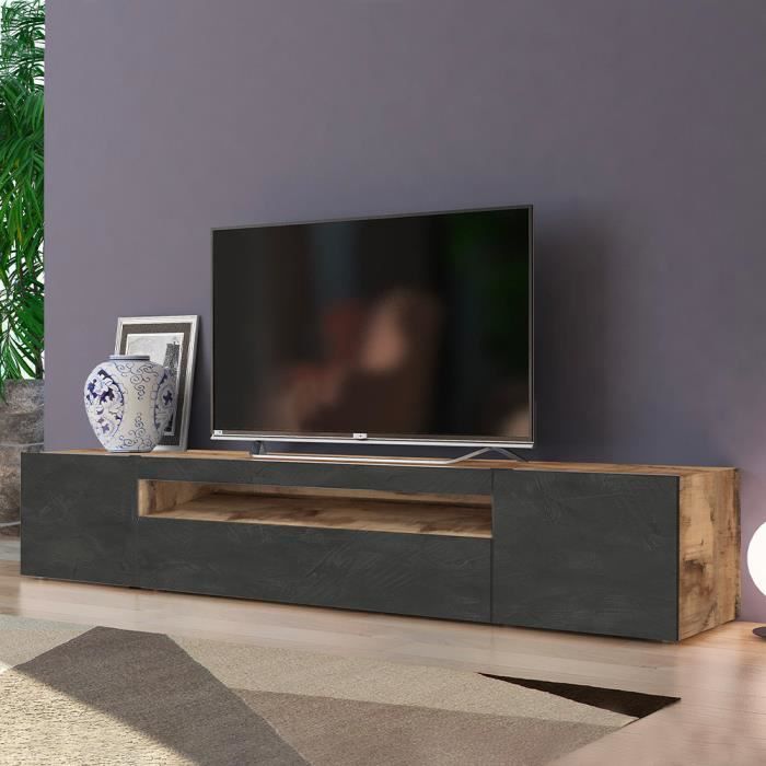 Meuble TV Daiquiri Ardesia Pero L Gris Aspect bois Porte(s) Cdiscount Maison