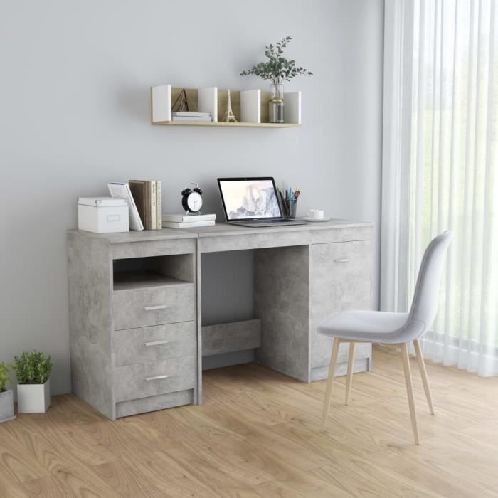 Bureau - Aggloméré - Gris - 3 tiroirs - Contemporain - Design