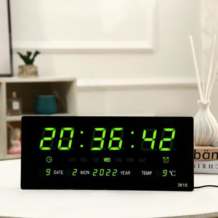 Perel WC219: Horloge murale LED numérique noire avec grands chiffres LED rouges, affichage clair de l'heure de la date de la température et de l'humidité, thermomètre et hygromètre pour bureau ou salle Perel WC219: Horloge murale LED numérique noire avec grands chiffres LED rouges, affichage clair de l'heure de la date de la température et de l'humidité, thermomètre et hygromètre pour bureau ou salle