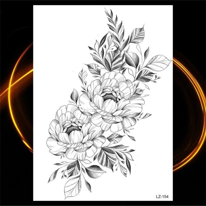 Autocollant Tatouage Temporaire Tigre Floral - Forme Demi-cercle, Taille Moyenne, Imperméable
