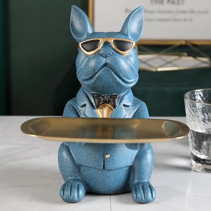 Statue Bouledogue Français Majordome - Plateau Déco Noir Pour Rangement