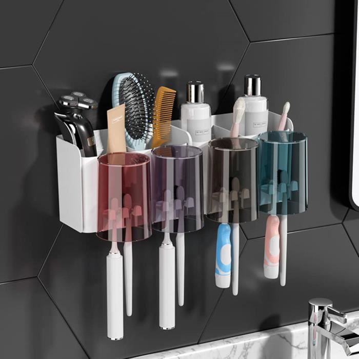 Porte Brosse à Dents Mural GGQ - 4 Compartiments Acier Inoxydable - Adhésif Sans Perçage