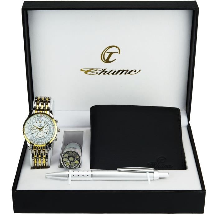 Coffret cadeau Montre Homme Argent Or- Lampe LED - Portefeuille -stylo -  Cdiscount Bijouterie