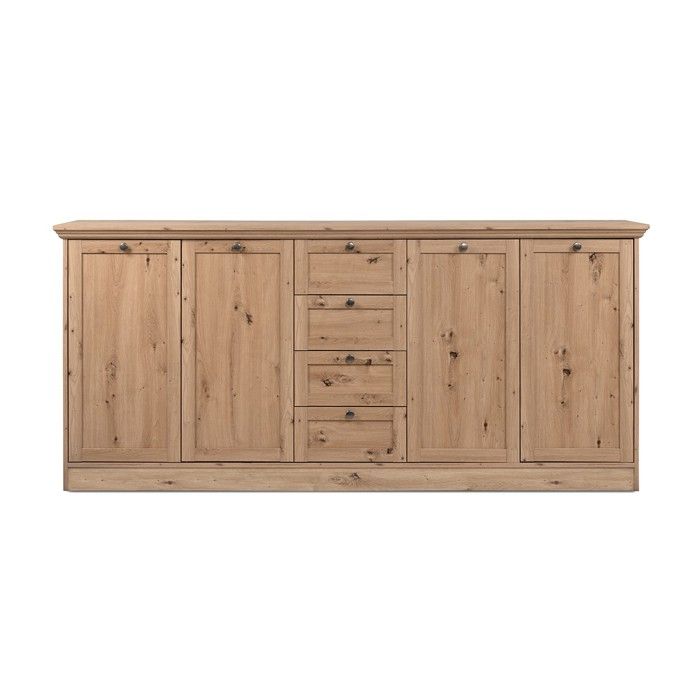 CALICOSY - Buffet 4 portes et 4 tiroirs avec poignées en métal L200 cm - TIMBER - Chêne