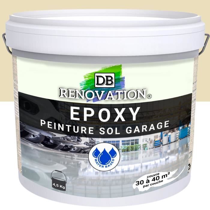 4,5 kg Ivoire clair - RESINE EPOXY Peinture sol Garage béton - PRET A L'EMPLOI - Trafic intense - Etanche et résistante