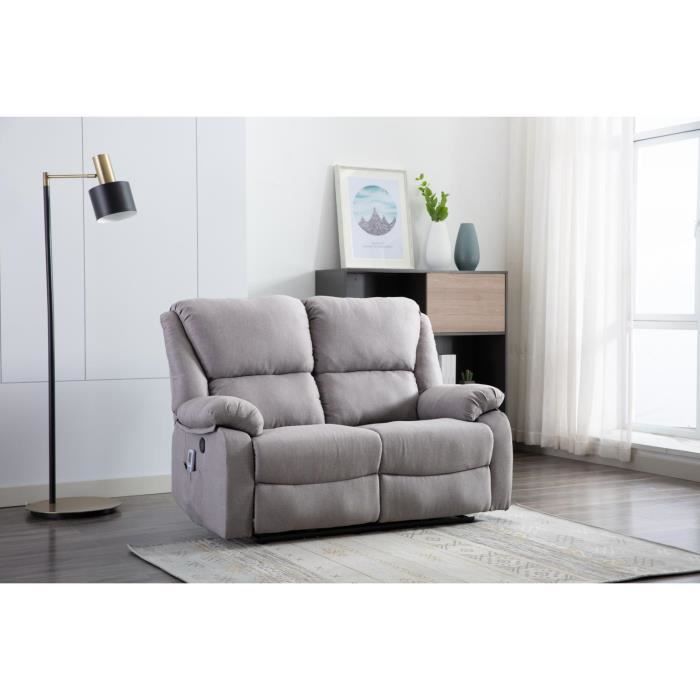 dupi fauteuil relax électrique reclinable boston tissu gris chaleur lombaire massage vibration télécommande usb 3.0 tissu