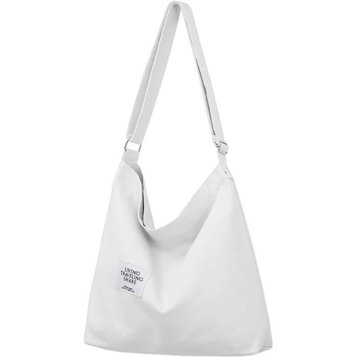 Sac Fourre Tout Femme PORRASSO Femme Sac D'épaule Sacs à Main En Toile Grand Fourre Tout Sac Cabas Pour Voyage Travail Usage Quotidien Blanc Sac De Travail Femme