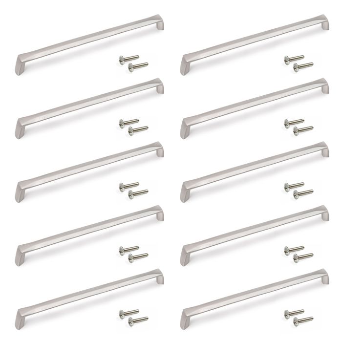 Emuca Lot de 10 poignées pour meubles Canton L206mm entraxe 192mm Zamak Nickel satiné