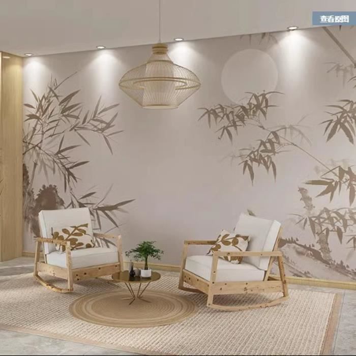 Papier peint peinture à l'encre pleine lune et bambou papier peint style chinois papier peint 3D Chambre, salon,200 X 140 Cm