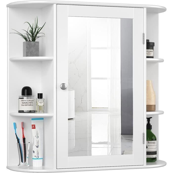 GIANTEX Armoire Murale Miroir Salle de Bain Armoire de Toilettes avec 1 Porte et 10 Étagères de Rangement Blanc 65 x 17 x 64 CM