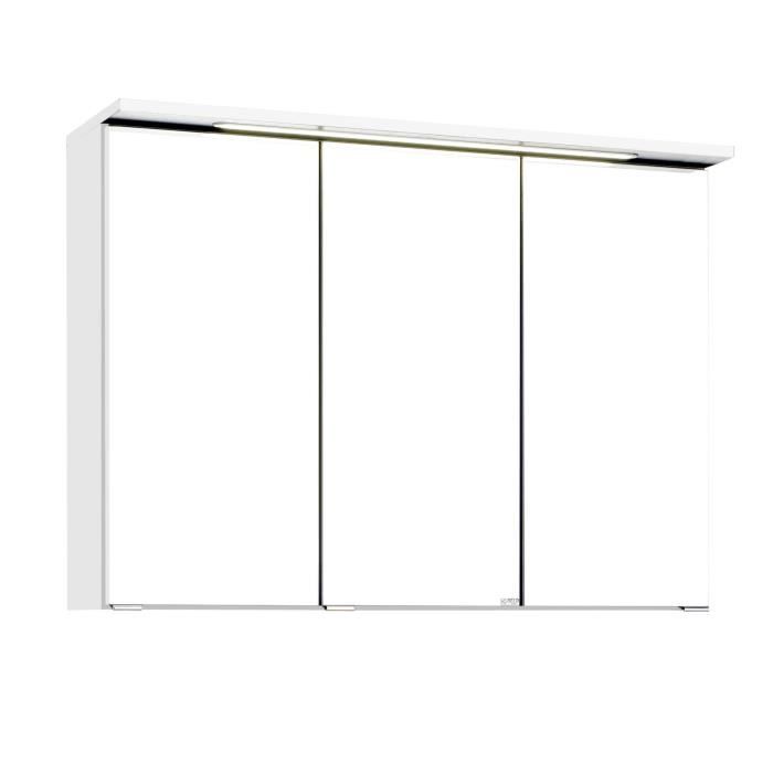 Armoire de toilette blanche Bobbi avec 3 portes, 6 étagères en verre