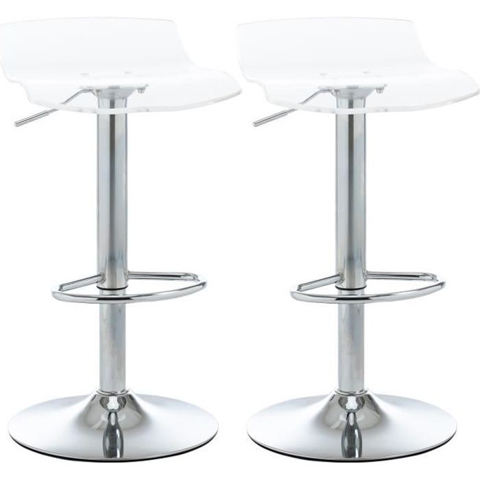 homcom lot de 2 tabourets de bar design assise acrylique et piètement métal pivotant 360° hauteur réglable avec repose-pieds