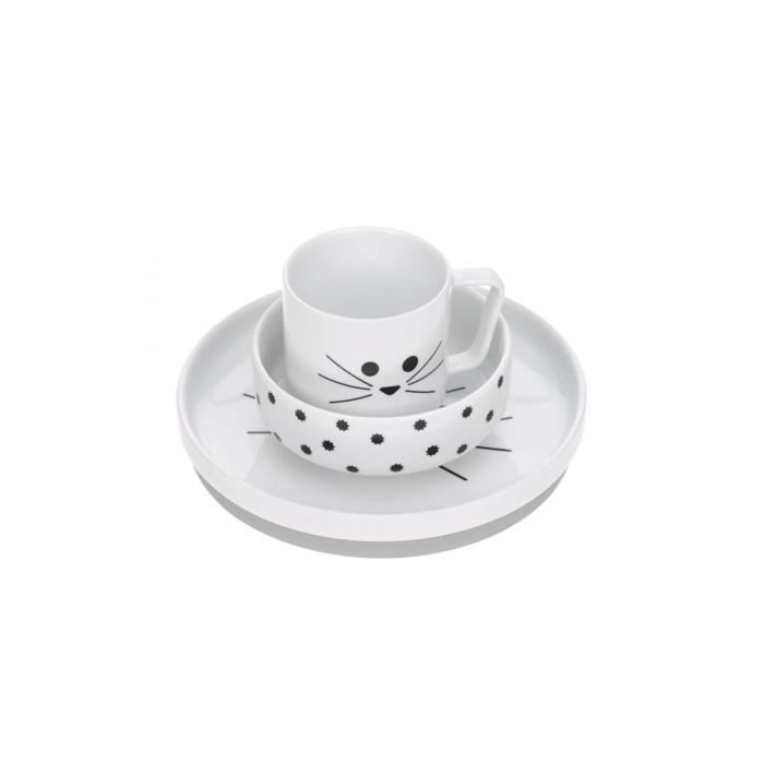 Coffret repas porcelaine Little Chums Chat - Lassig - Convient pour le micro-ondes et le lave-vaisselle