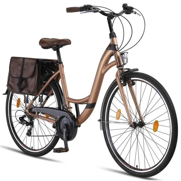 Un vélo de ville pour femme de 26-28 pouces avec cadre en aluminium [28 puces, Or]
