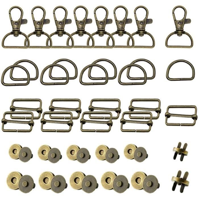 Csuntikulo Lot 48 Pièces Mousquetons & Boucles Pivotantes – Anneaux D, Boucles Tri-Glide, Fermoirs Magnétiques – Accessoires Couture & Sacs