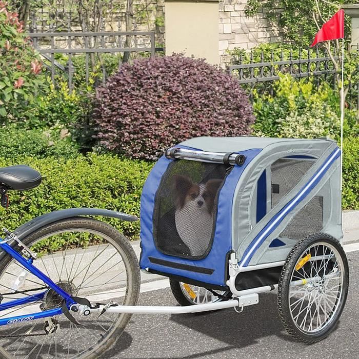 MENGDA Remorque de Vélo Chien Pliable Transport Animaux Cadre Pliable avec Roues de 48cm Bleu/Gris