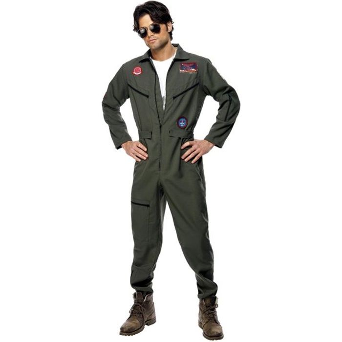 Déguisement Pilote Top Gun - SMIFFY'S - Combinaison kaki avec blasons ...