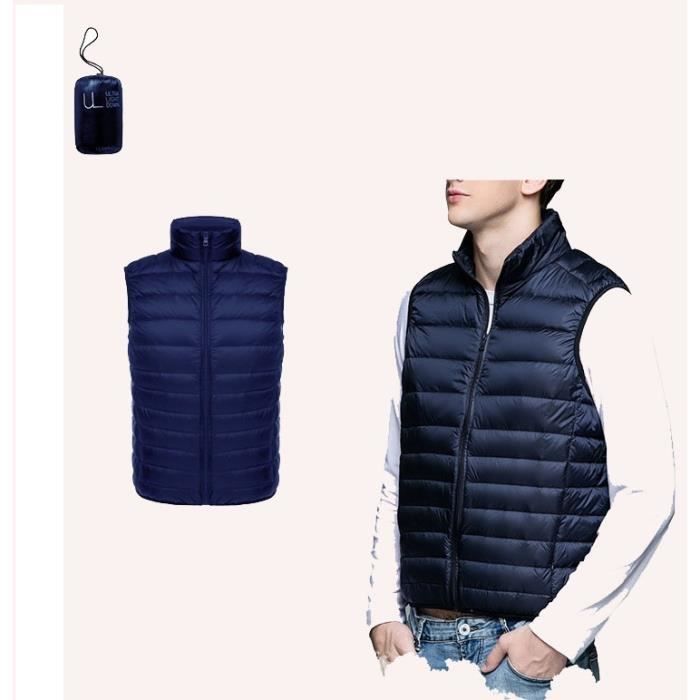 Homme Ultra Légère Doudoune Sans Manche Gilet Down Veste Manteau Zippée Hiver pour Blouson Compressible Bleu