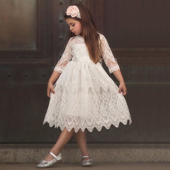 Internet Enfants Filles Manches Longues Partie Dentelle Fleur Bowknot Princesse Robe Robes B/éb/é