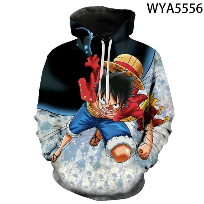 Sweat Capuche One Piece Luffy Noir Homme Taille M Anime Coton