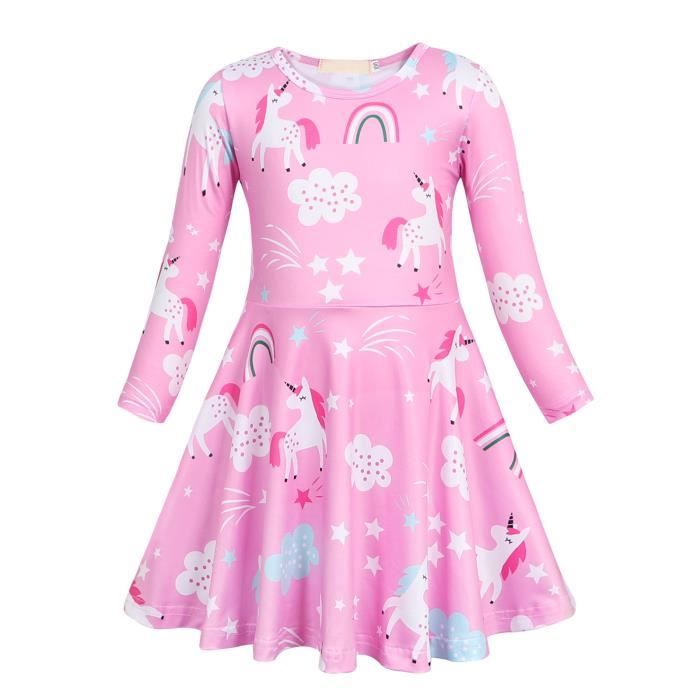 Robe de princesse pour l'été Arshiner Chemise de nuit imprimée licorne pour fille Coton Vêtements de nuit pour enfants Manches courtes
