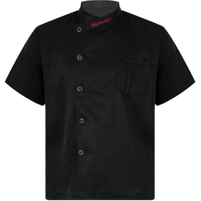 CHICTRY Veste de Cuisine Chef Homme Professionnel Uniforme Manches Courtes Hôtel Restaurant L-4XL Noir